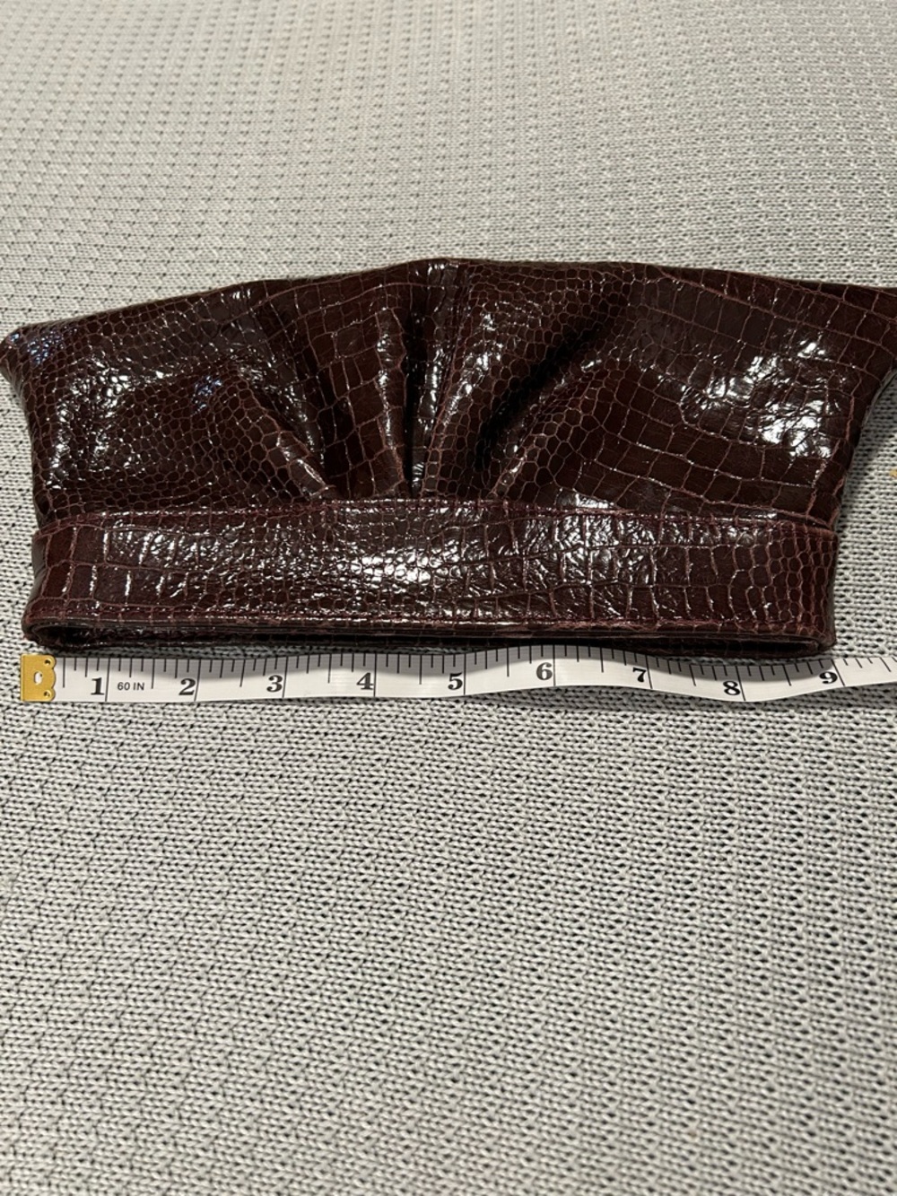Lauren Merkin Patent LeatherCroc-Embossed Burgundy Clutch with Gold Interior - Picture 5 of 7